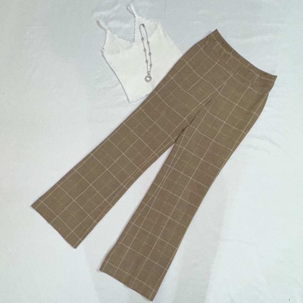 Elegant Tan Checkered Women's Trousers